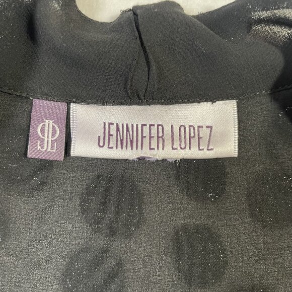 Jennifer Lopez Black Wrap Front Shimmer Sheer Polka Dot Blouse Size XL - Picture 12 of 15